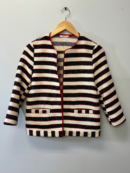 Promod Jackets & Blazers - Promod Parisian Tweed Striped Knit Jacket | French Nautical Red Trim Blazer S